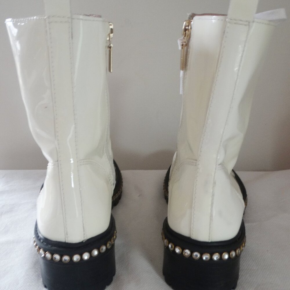 Schutz “Andorra” White Patent Leather Laced Up Combat Boots W/ Rhinestones US 9B - Picture 5 of 12